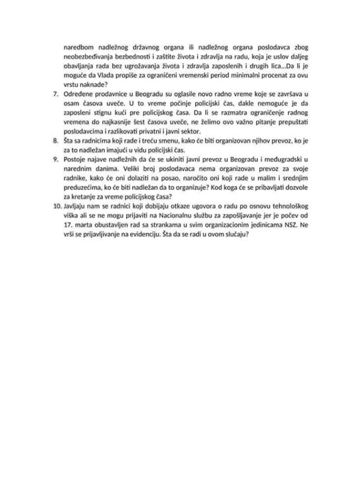 2020 03 19 DOPIS UGS NEZAVISNOST MINISTARSTVU RADA 2